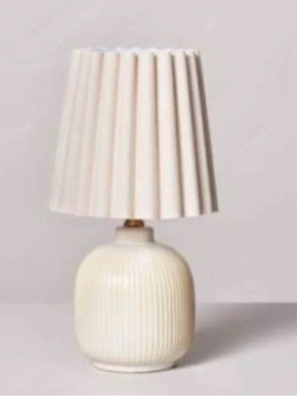 Hearth & Hand Ribbed Ceramic Table Lamp Cream with Pleated Shade 12 1/2” NWT
